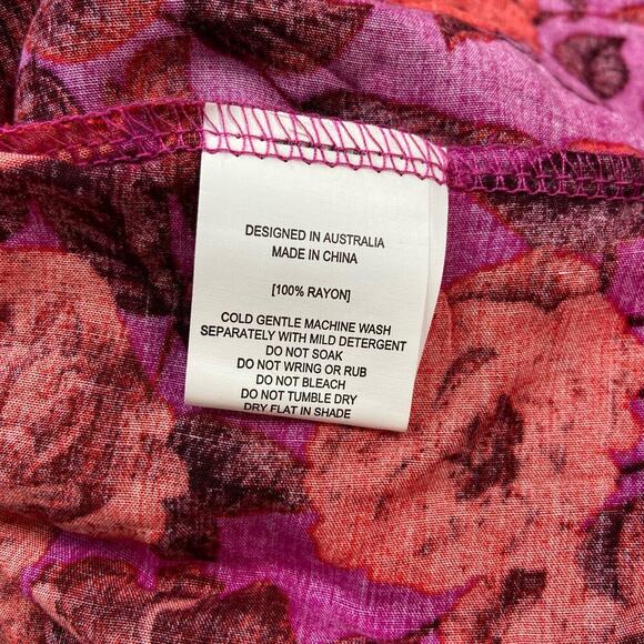 Abel The Label Maxi Dress Womens Medium Pink Red Floral Tiered Boho Off Shoulder - Picture 6 of 12